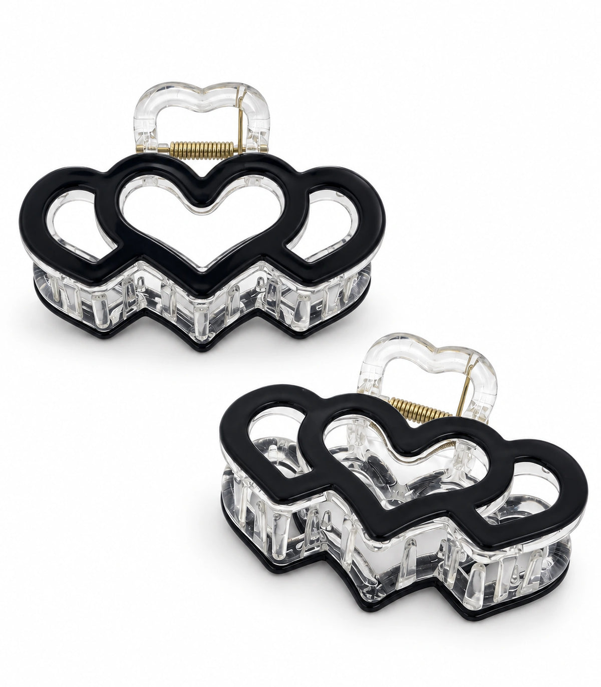 JIMIKI Triple Heart Hair Claw Clips in Black, white background product view #color_black