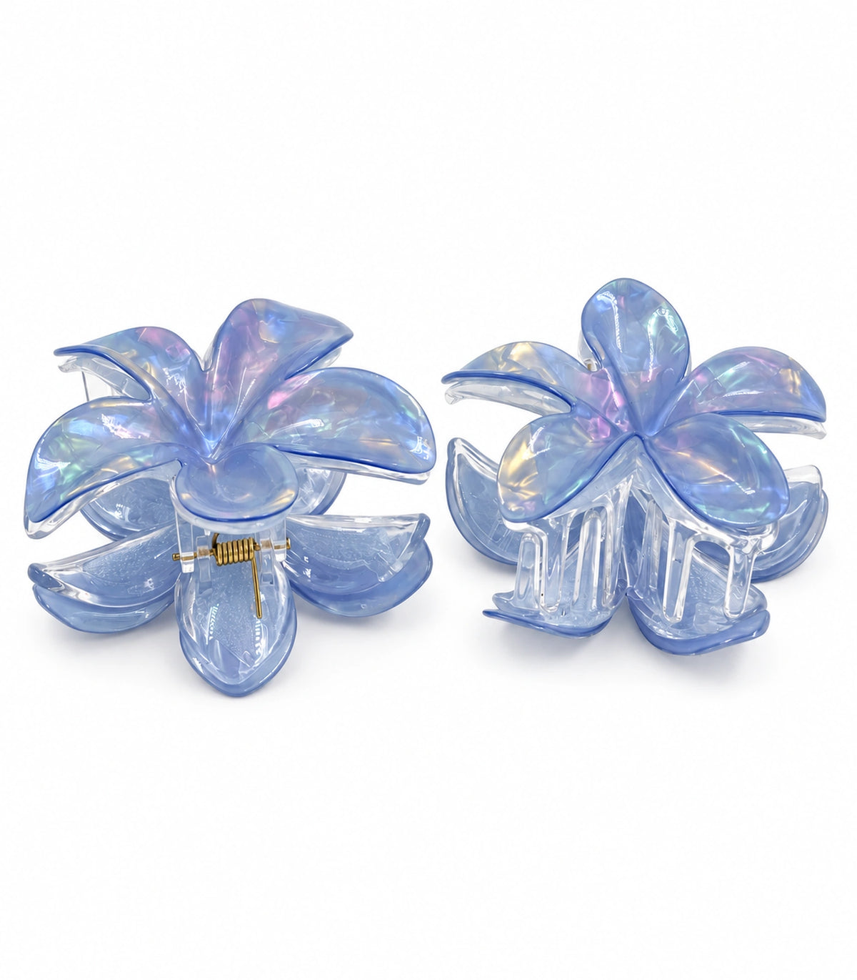 JIMIKI Iridescent Five Petal Flower Hair Claw Clips in Blue, white background product view #color_blue