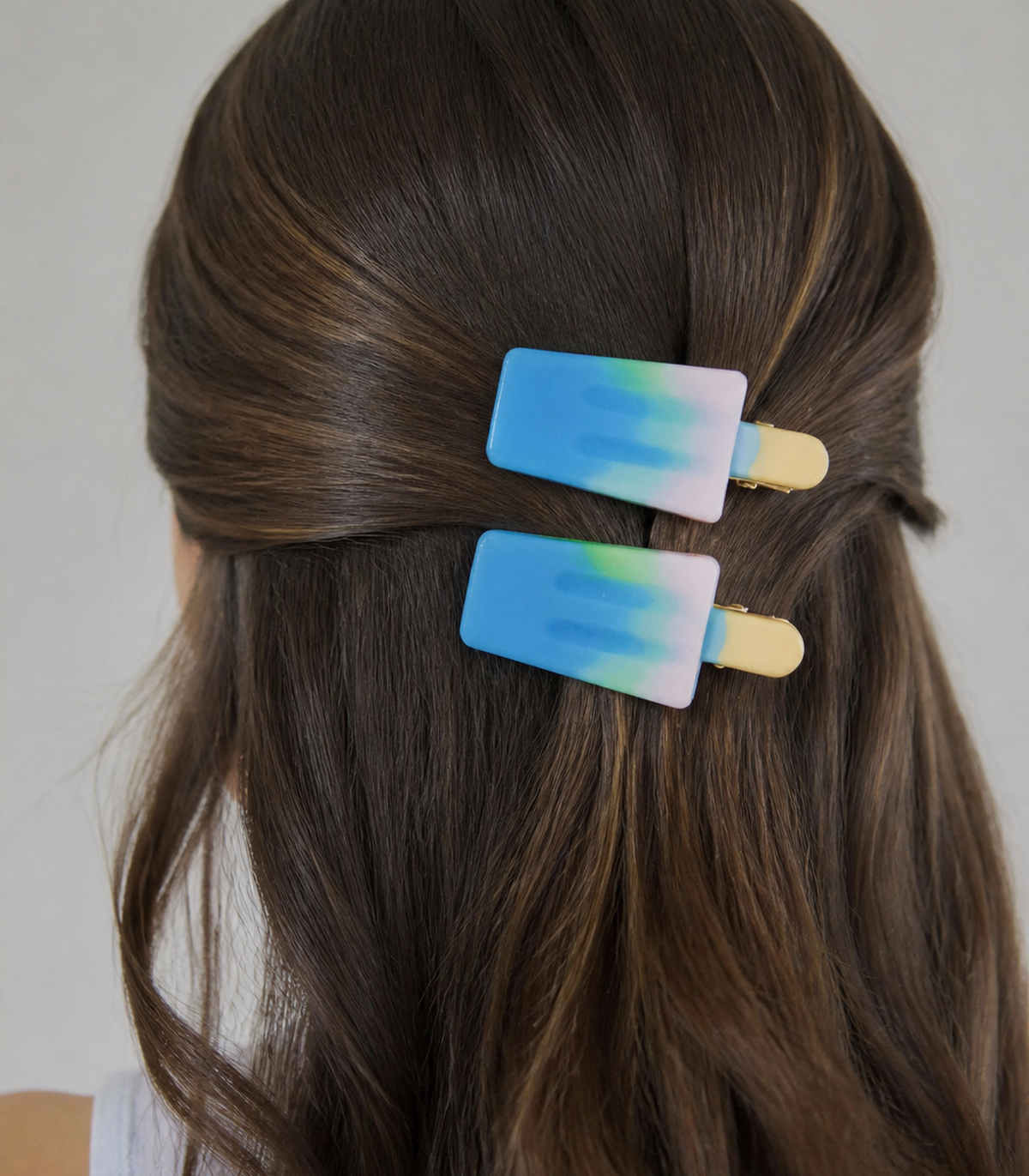Blue Pink Popsicle Clip Pair in a styled editorial view
