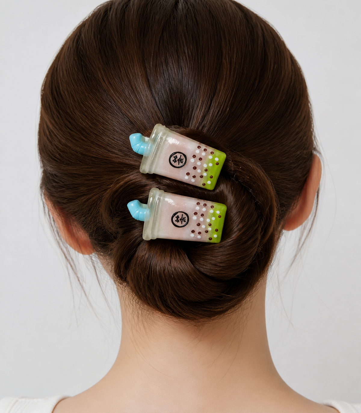 Blue Straw Drink Barrette Pair styled editorial view
