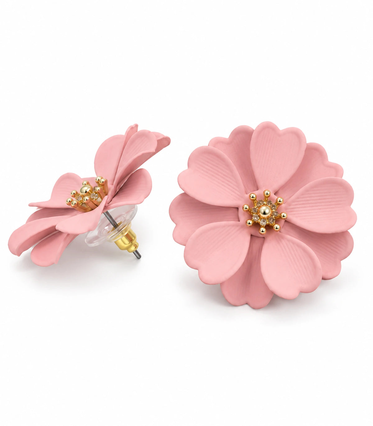 JIMIKI Blush Pink Layered Daisy Stud Earrings - pair on white background #color_blush pink