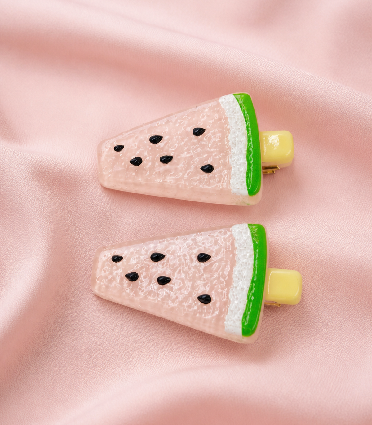 Blush Watermelon Barrette Pair editorial flat lay