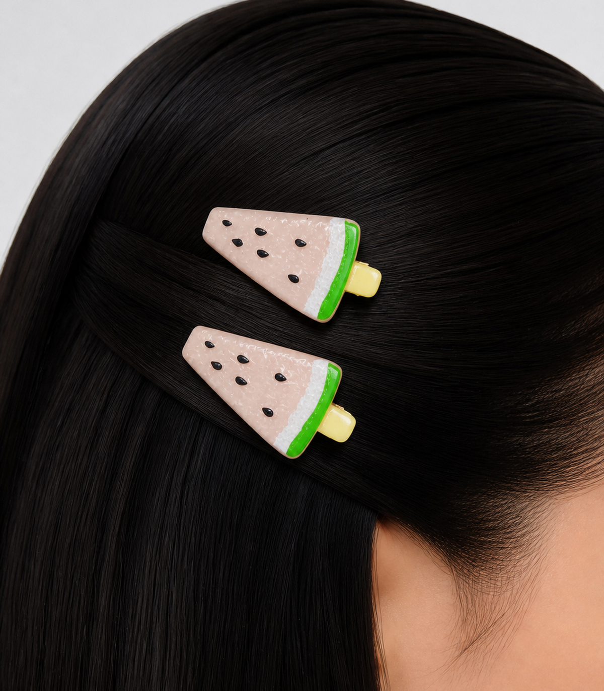 Blush Watermelon Barrette Pair worn in hair