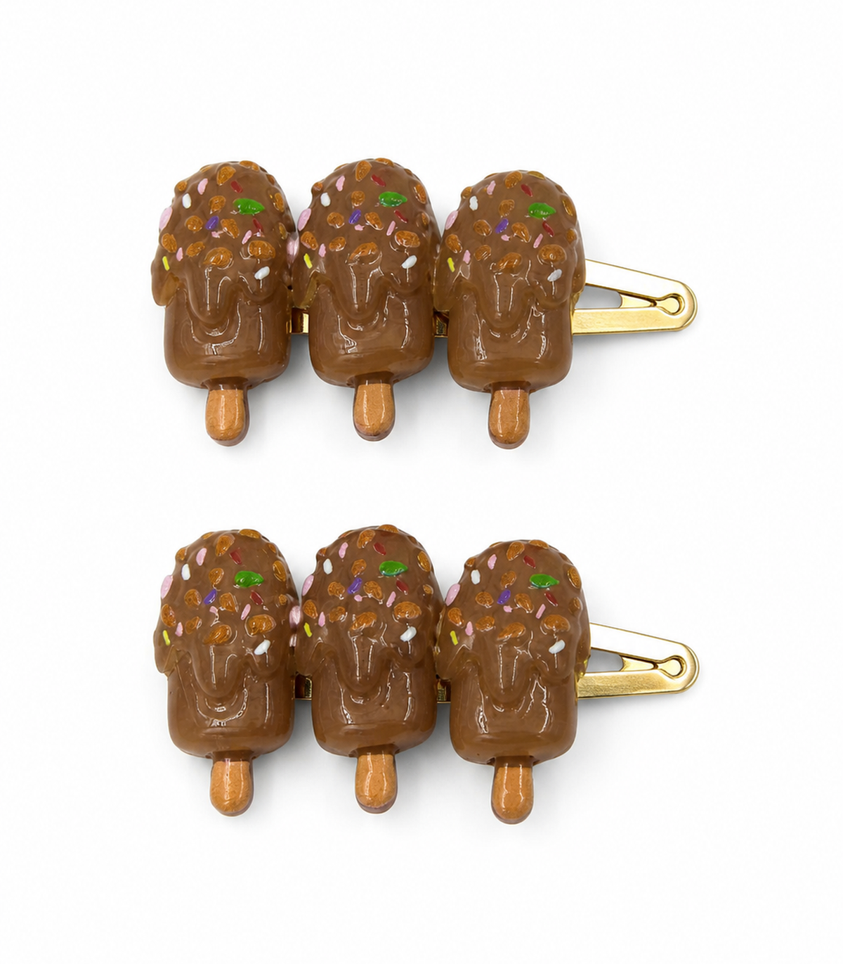 Chocolate Iced Pop Trio Clip Pair on a white background