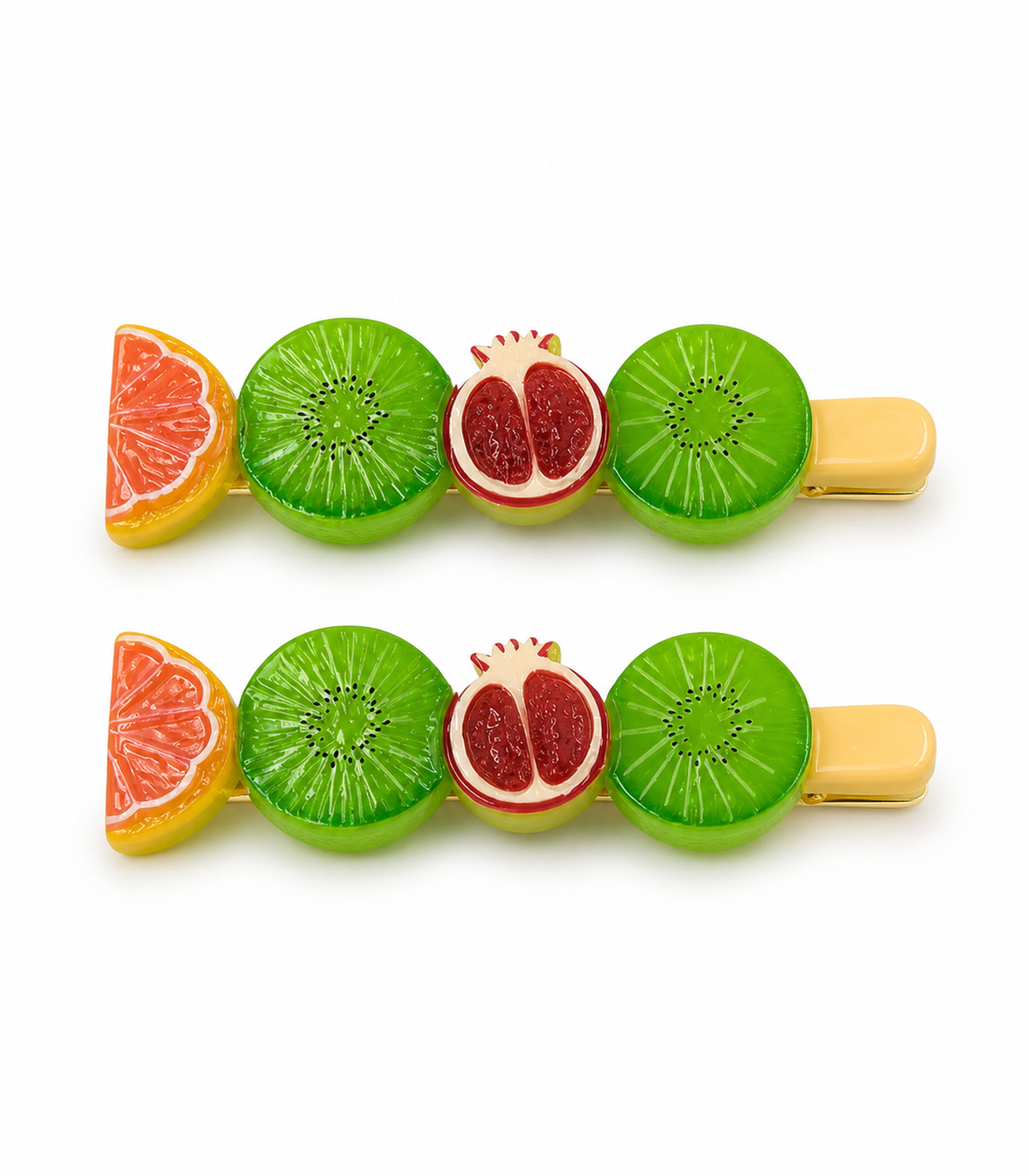 Citrus Kiwi Pomegranate Barrette Pair on a white background