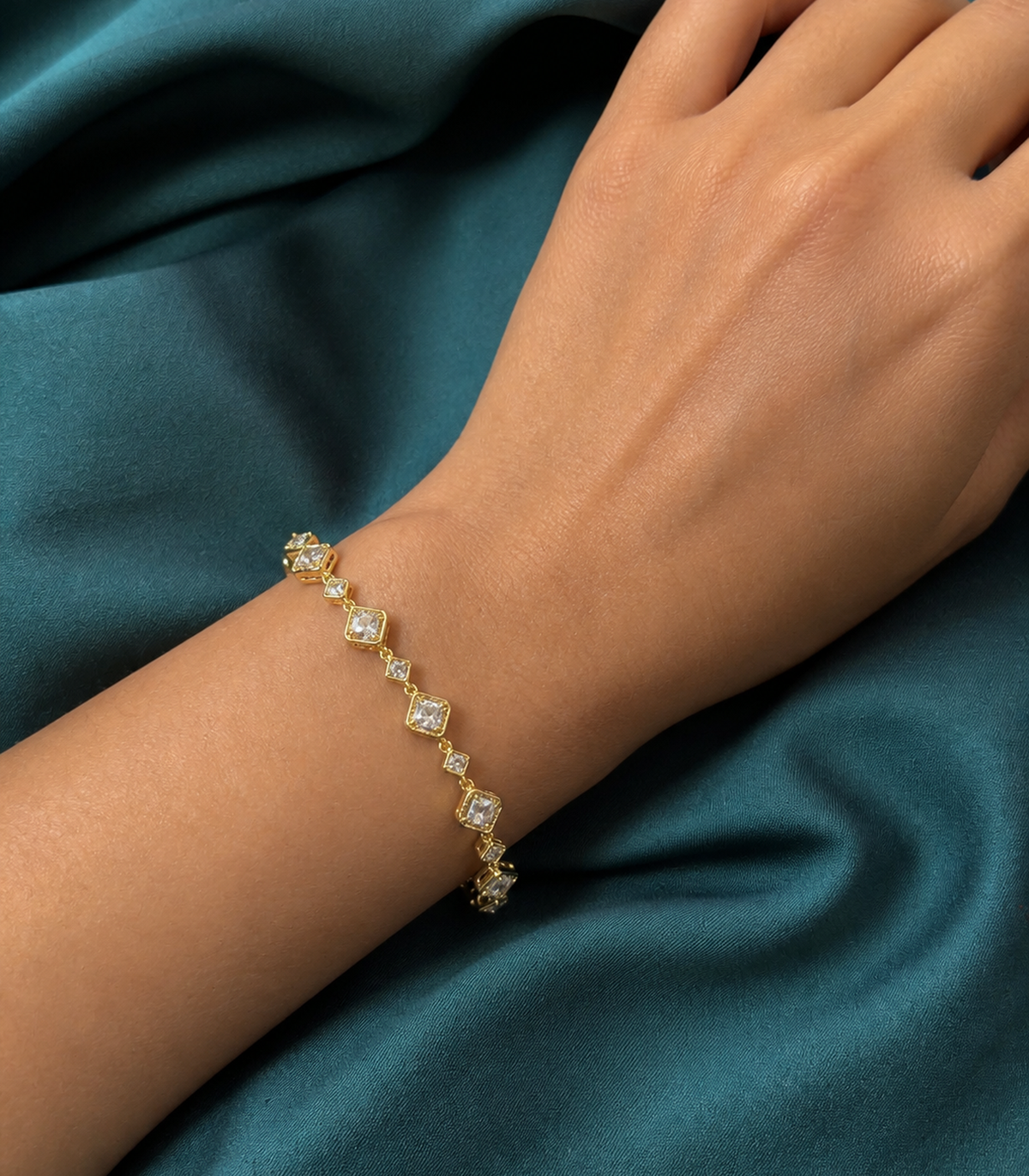 Clear Crystal Diamond Link Bracelet styled on a model