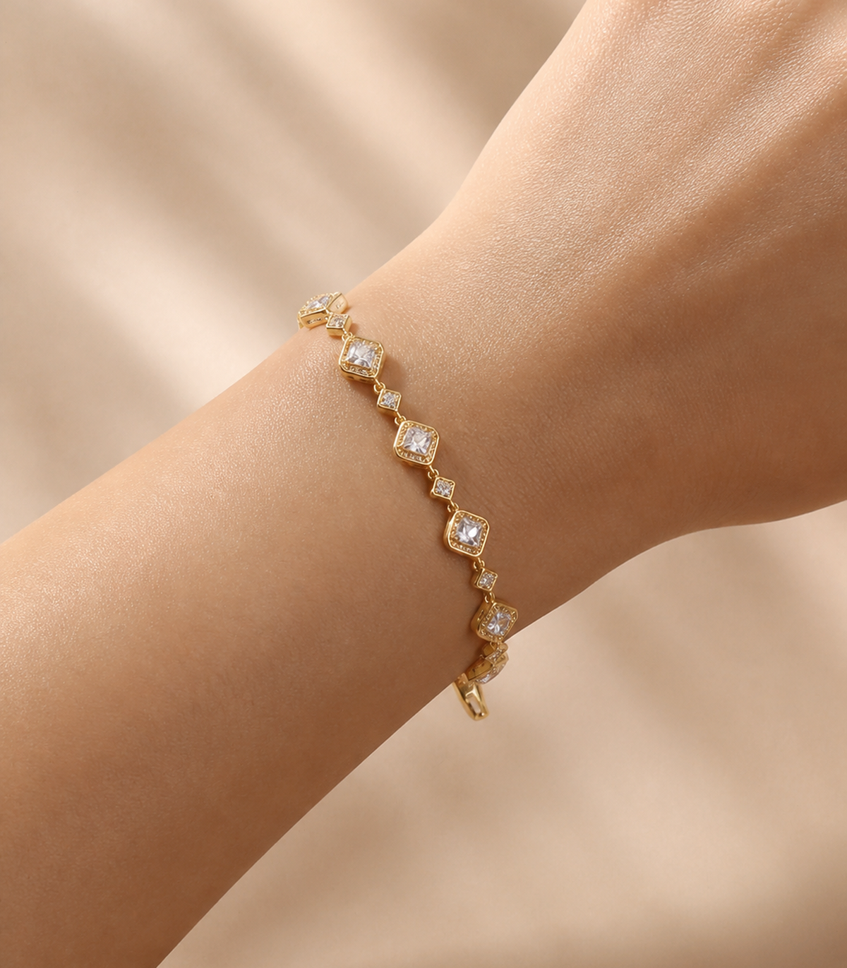 Clear Crystal Diamond Link Bracelet worn by model