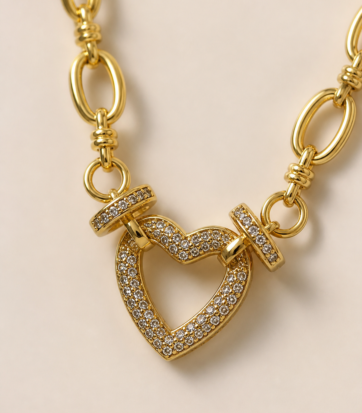 Close-up of Crystal Heart Oval Link Necklace
