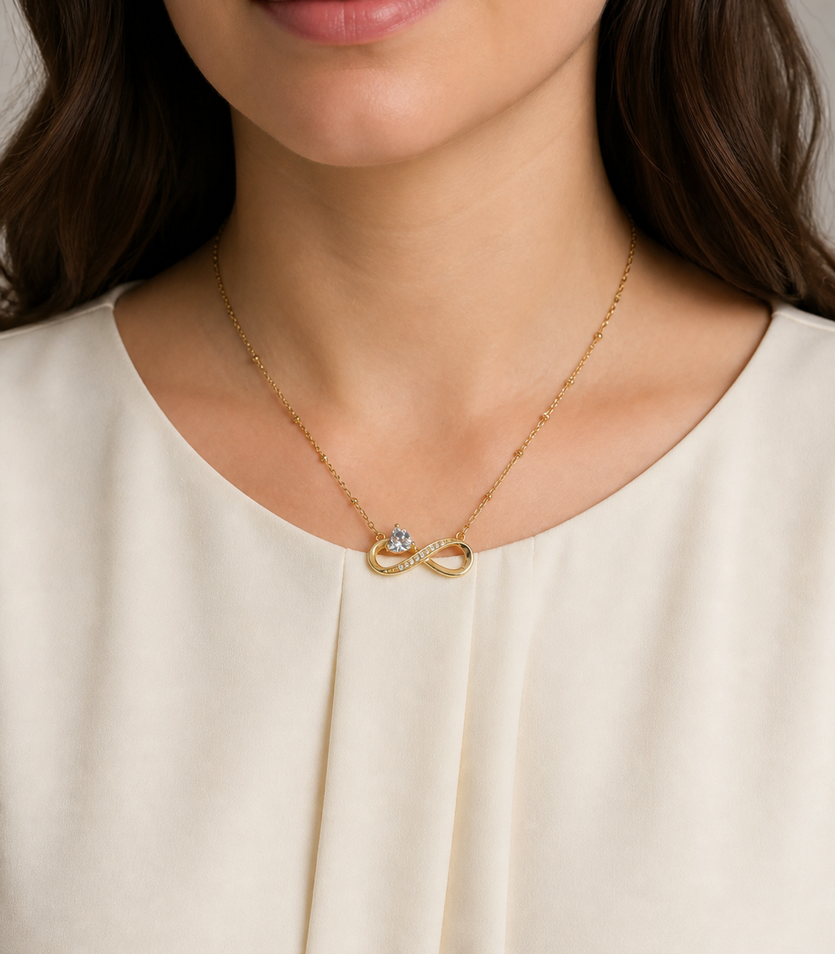 Crystal Infinity Heart Necklace worn by model