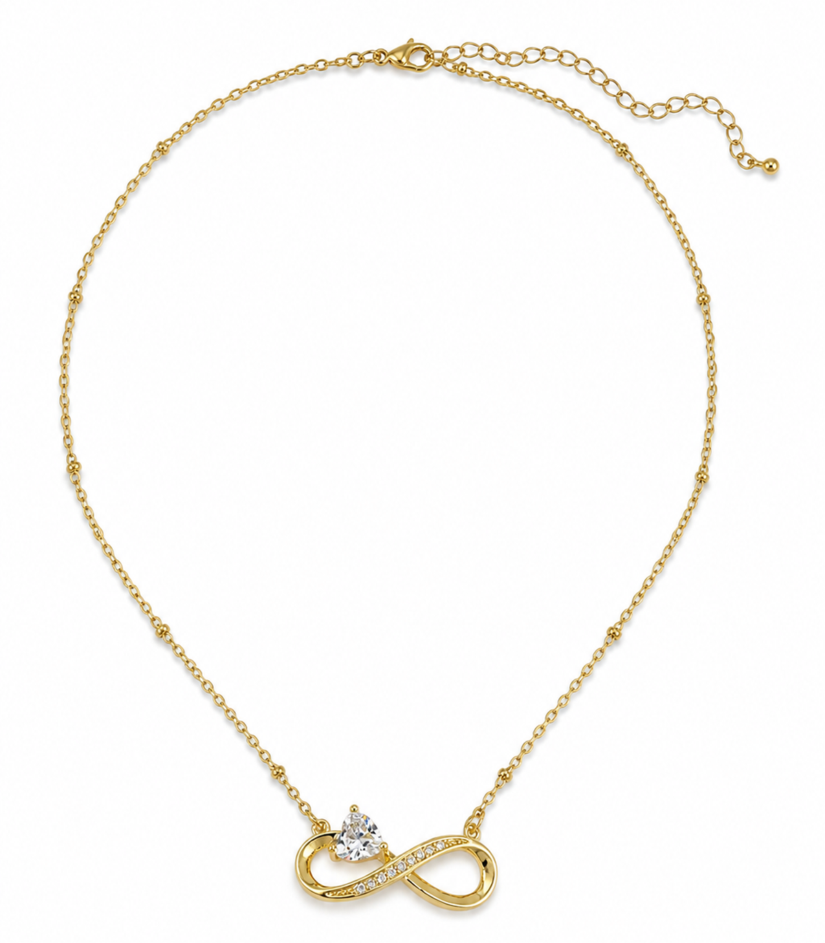 Crystal Infinity Heart Necklace on white background