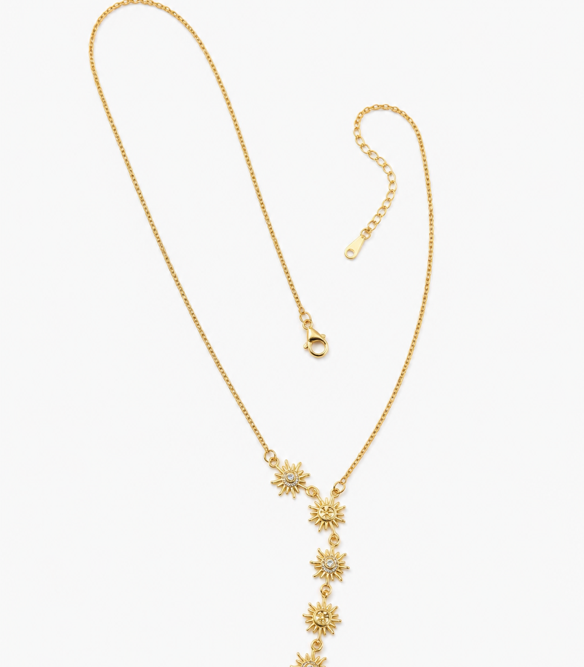Crystal Sun Y Necklace on a white background