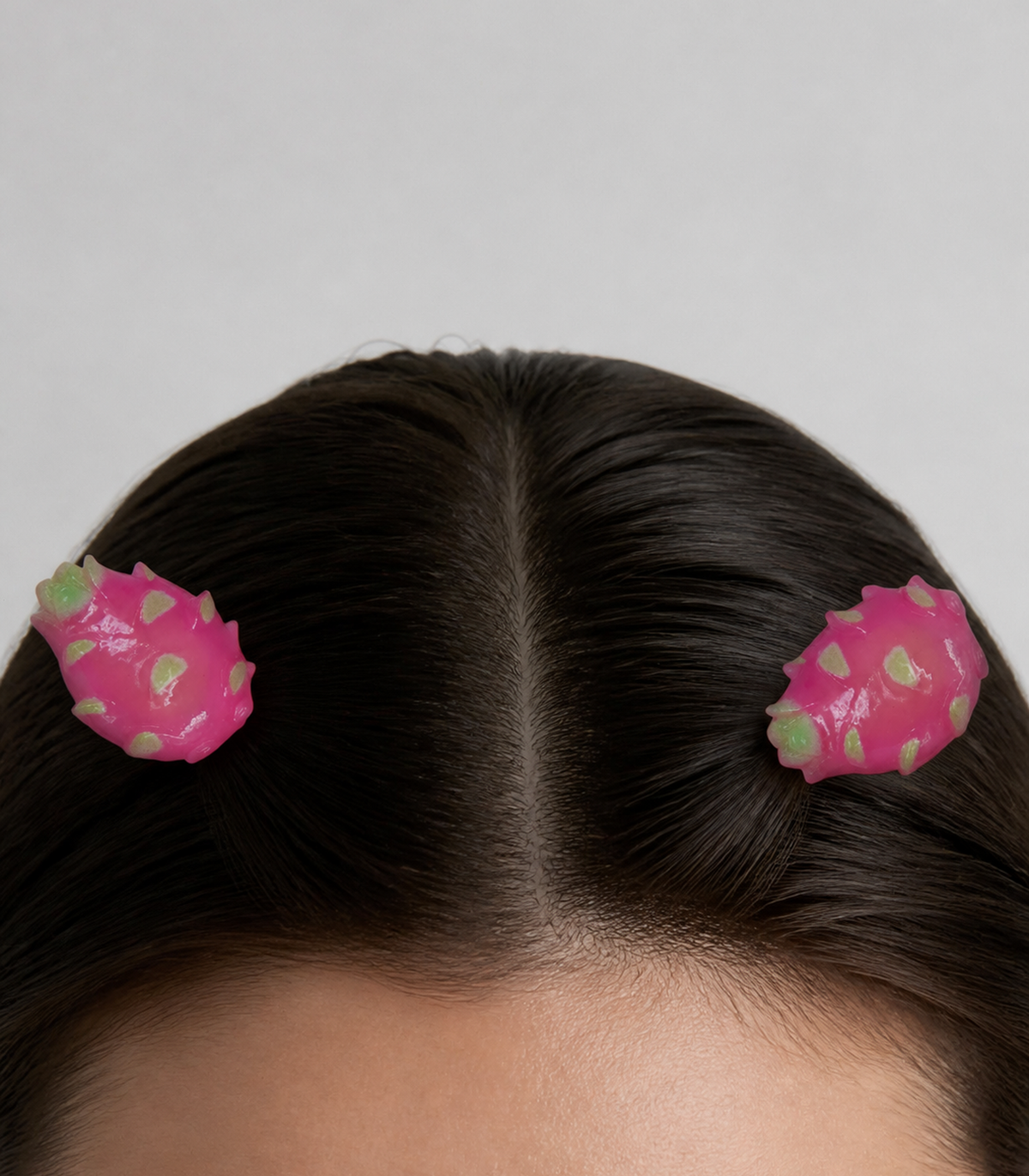Dragon Fruit Barrette Pair worn in hair