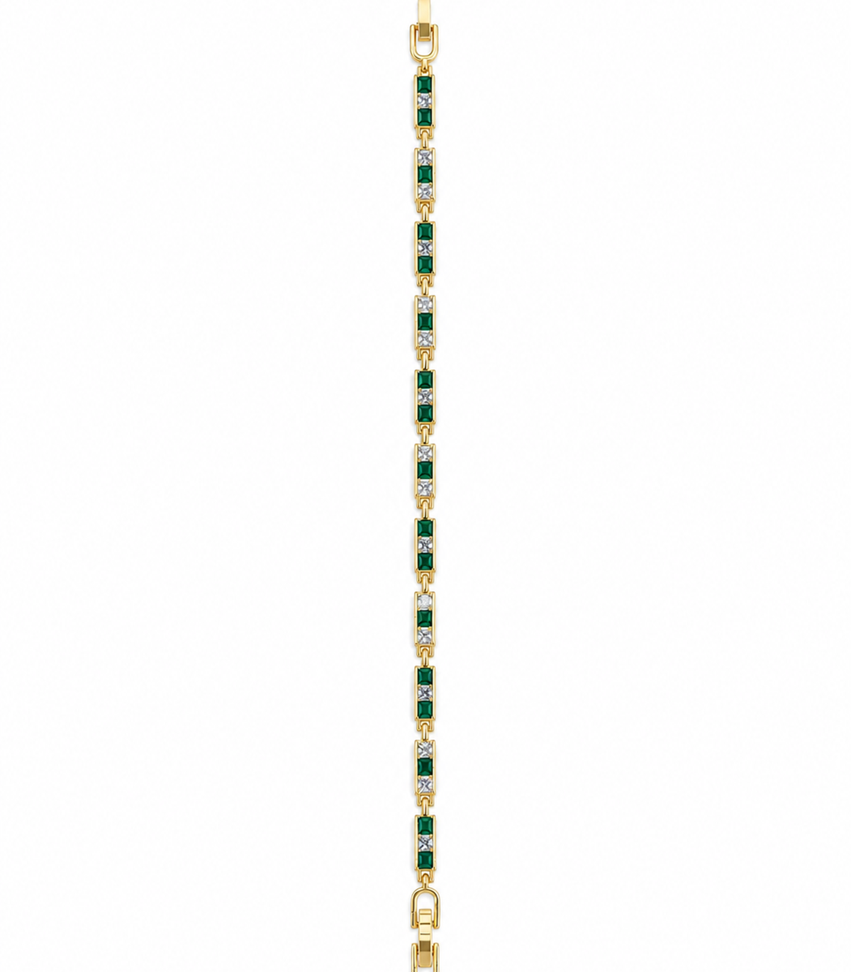 Emerald Green Baguette Crystal Link Bracelet on white background