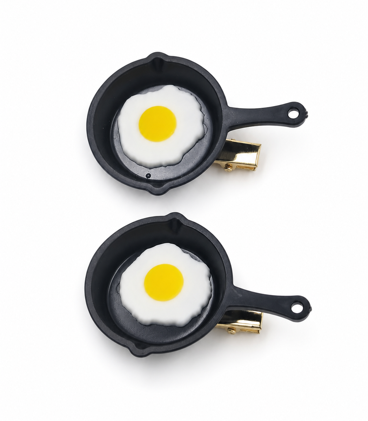 JIMIKI Sunny-Side-Up Egg Pan Barrette Pair in Black / White / Yellow, white background product view