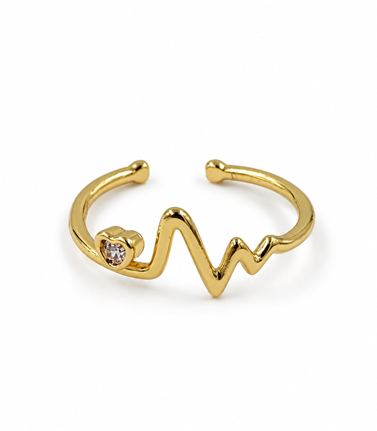 Gold Heart Heartbeat Open Ring — white background view