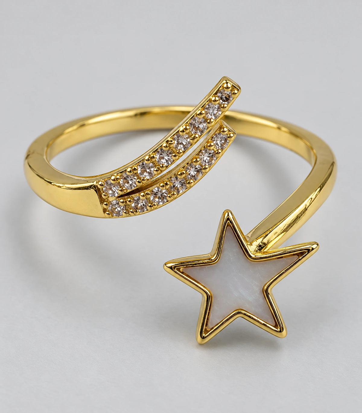 Gold Mother of Pearl Shooting Star Open Ring — closeup view