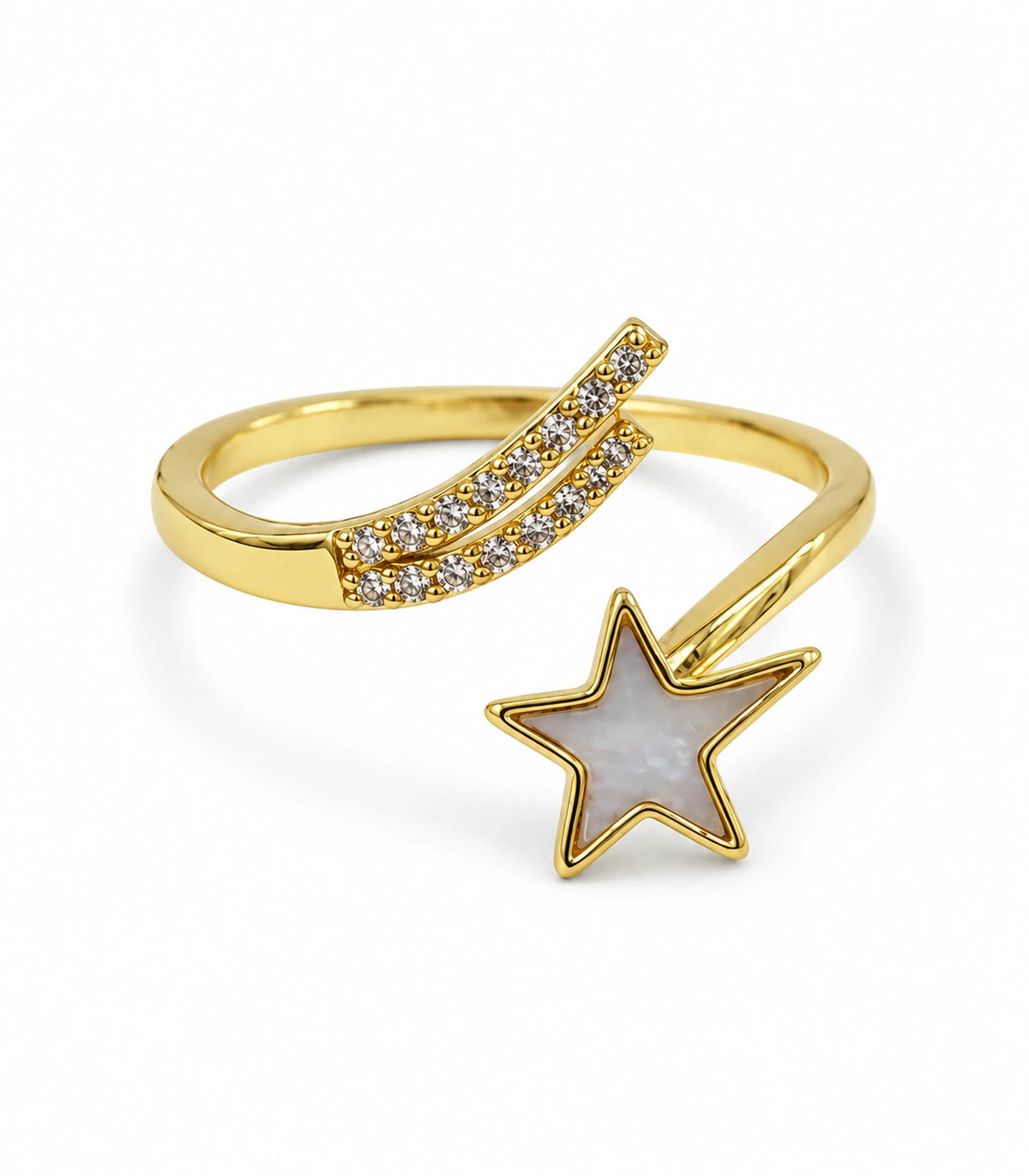 Gold Mother of Pearl Shooting Star Open Ring — white background view