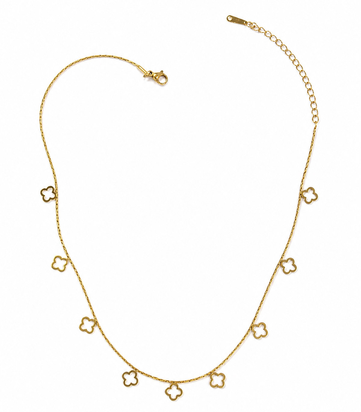 Gold Open Clover Charm Necklace on a white background
