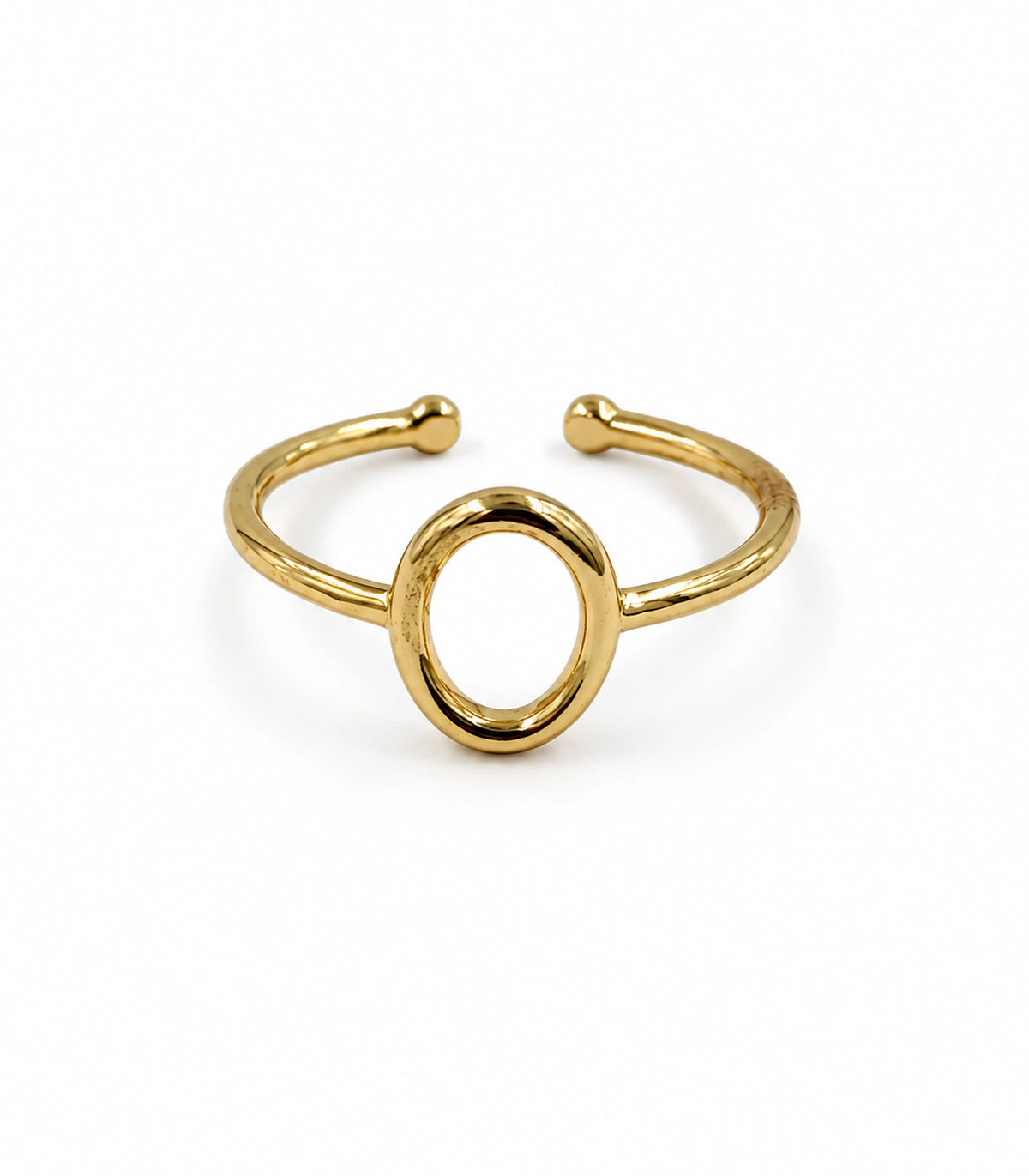 Gold Open Oval Minimal Ring with hollow oval face and open band on white