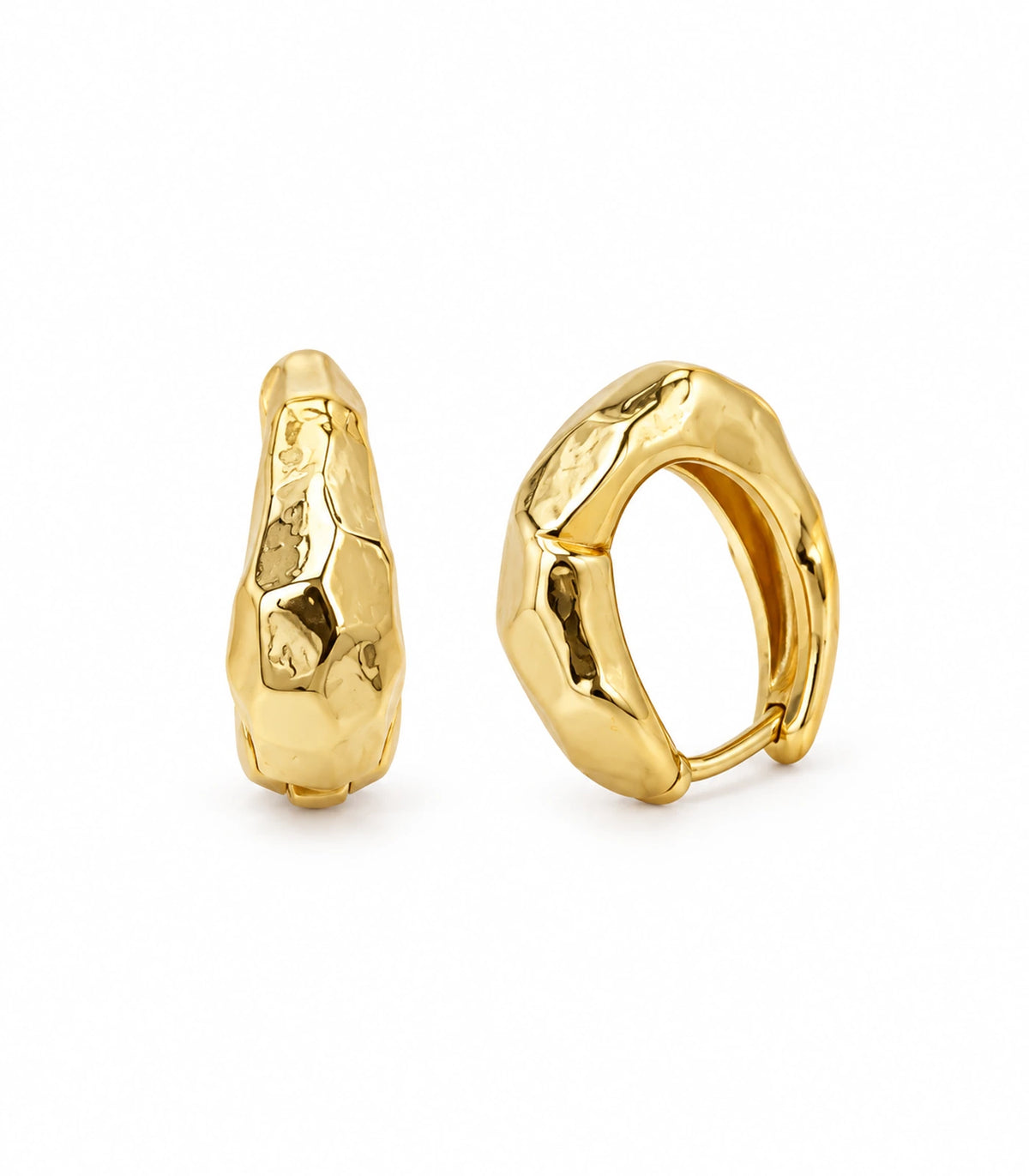 JIMIKI Gold Organic Hammered Huggie Earrings — pair on white background #color_gold-tone