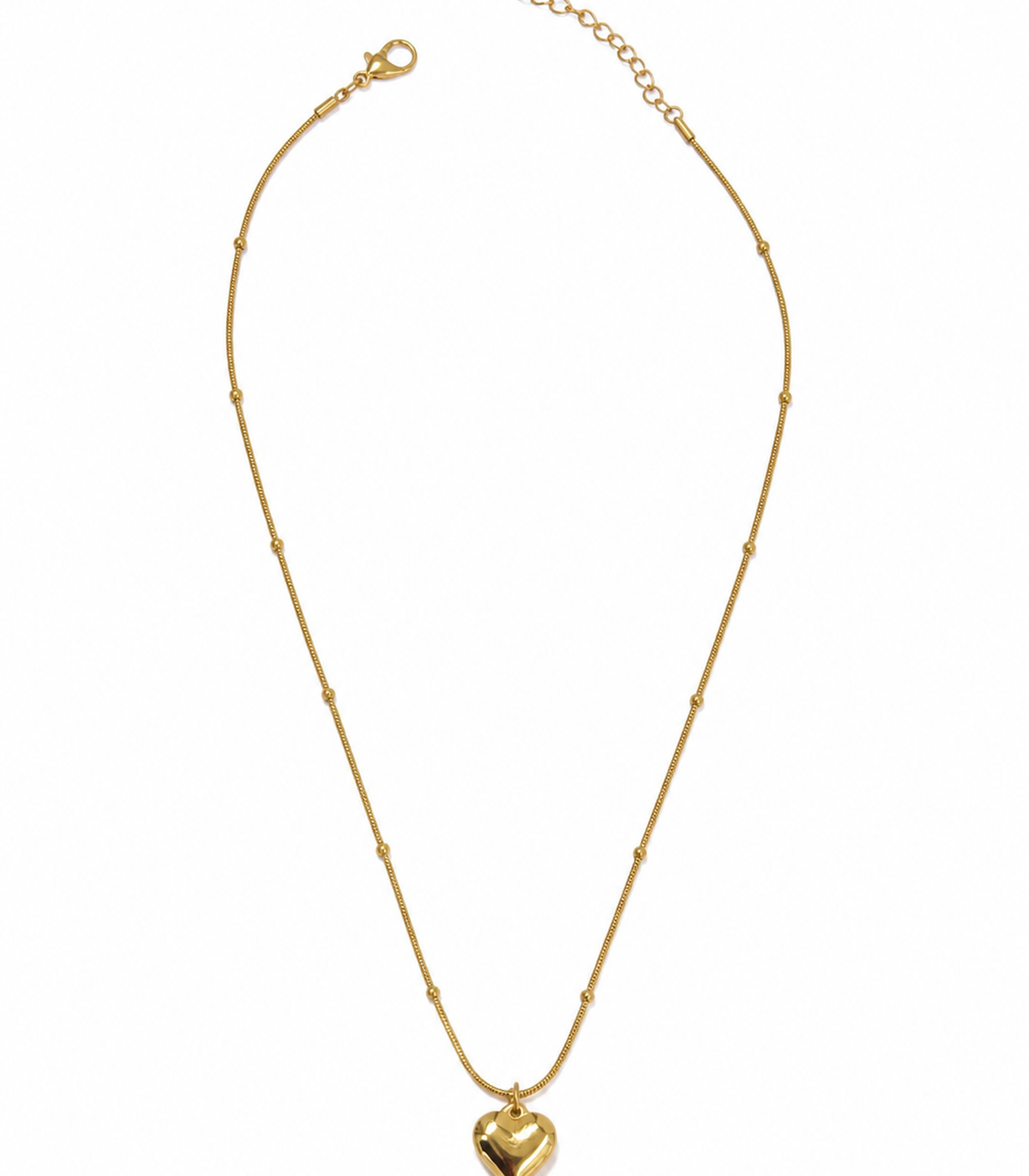 Gold Puffed Heart Bead Necklace on a white background