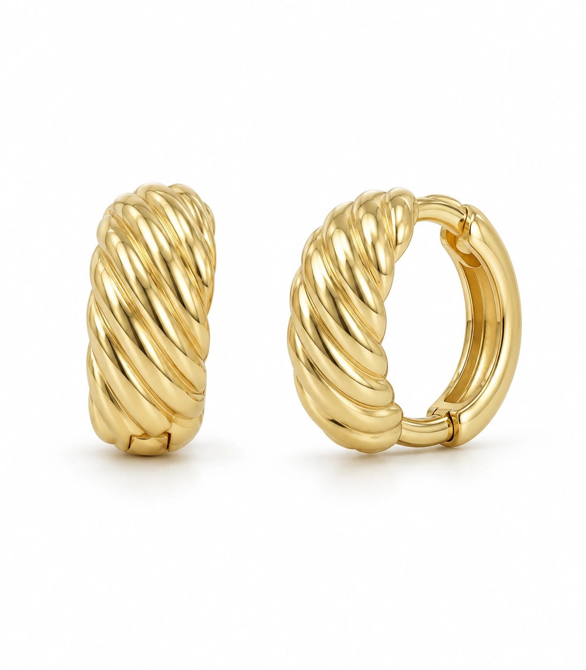 JIMIKI Twisted Rope Huggie Earrings in Gold Tone — pair on white background #color_gold-tone