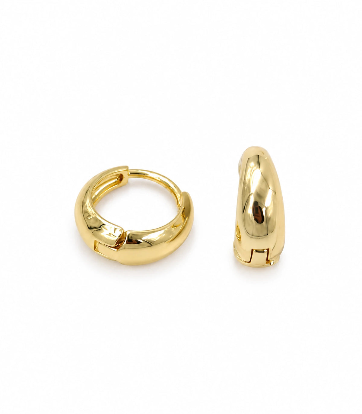 JIMIKI Smooth Tapered Huggie Earrings in Gold Tone — pair on white background #color_gold-tone
