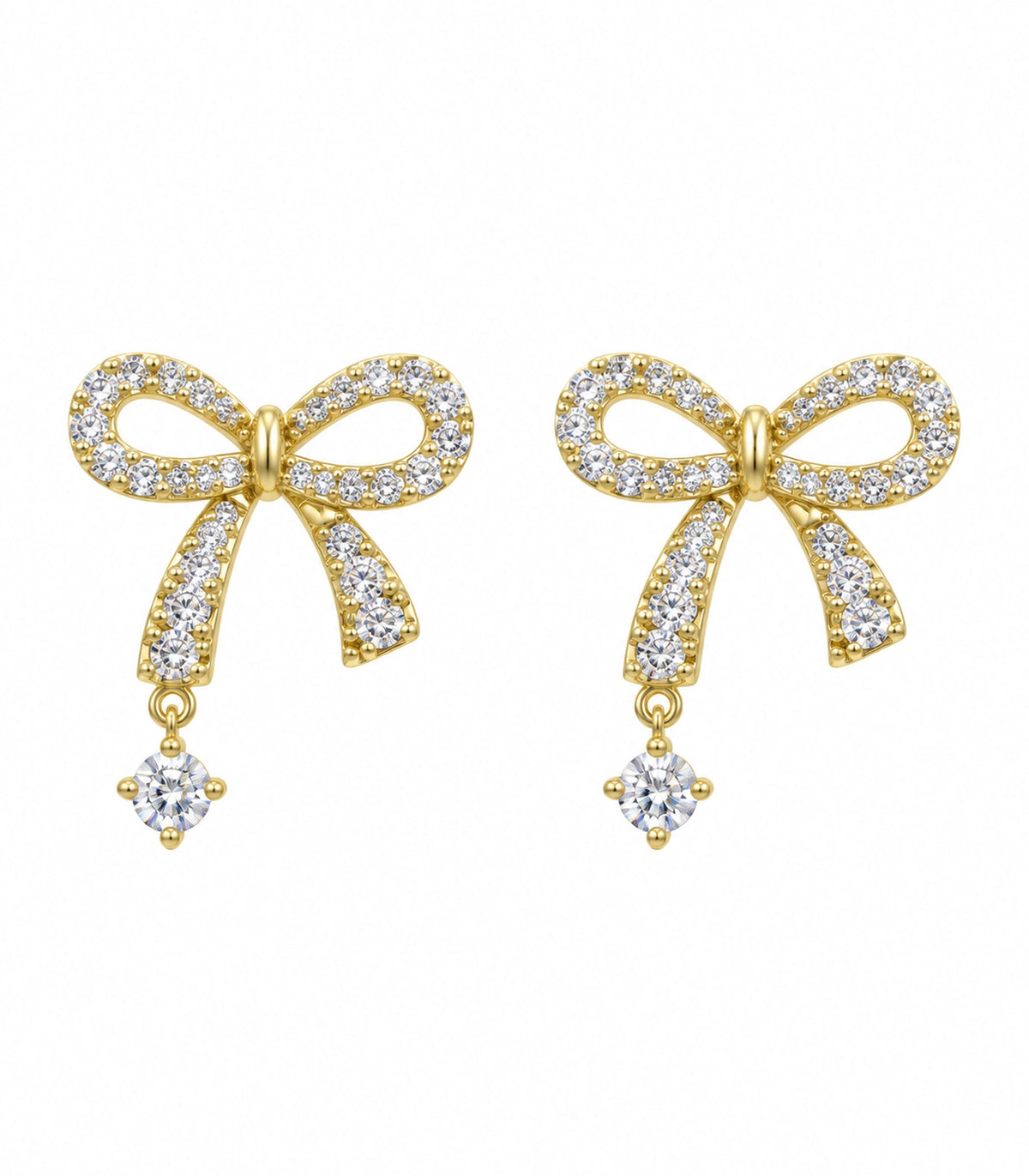 JIMIKI Gold-Tone Asymmetric Crystal Bow Round Drop Stud Earrings in Gold Tone, white background product view