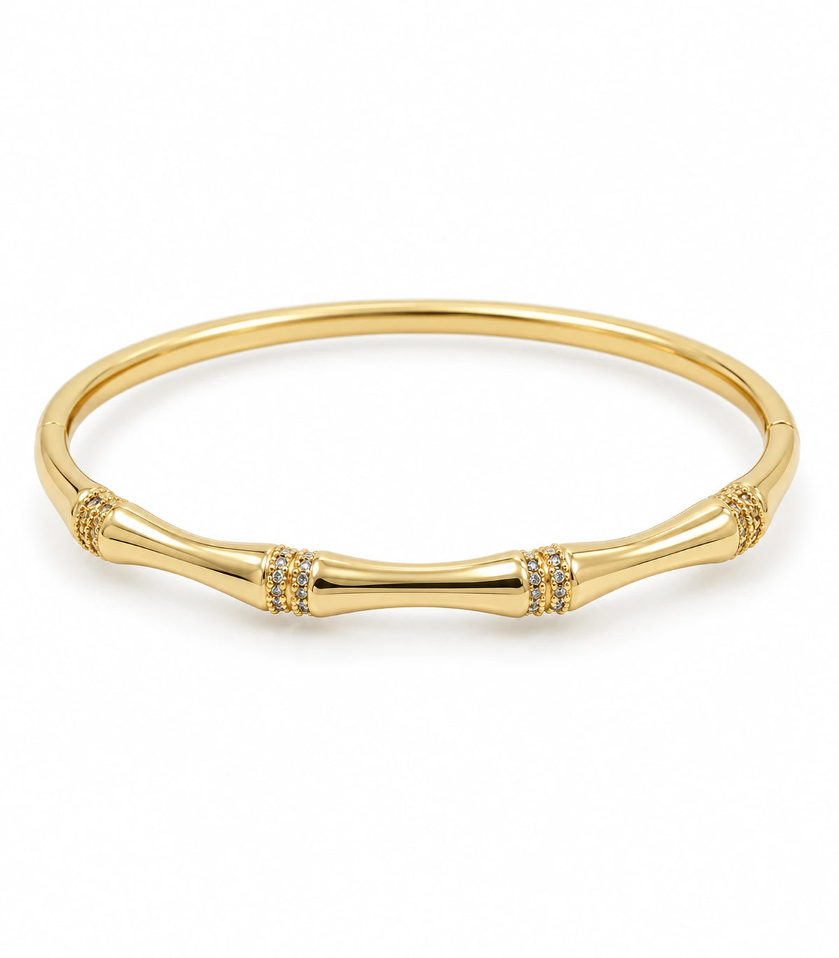 JIMIKI Gold-Tone Bamboo Crystal Collar Bangle — bangle on white background #color_gold-tone / clear