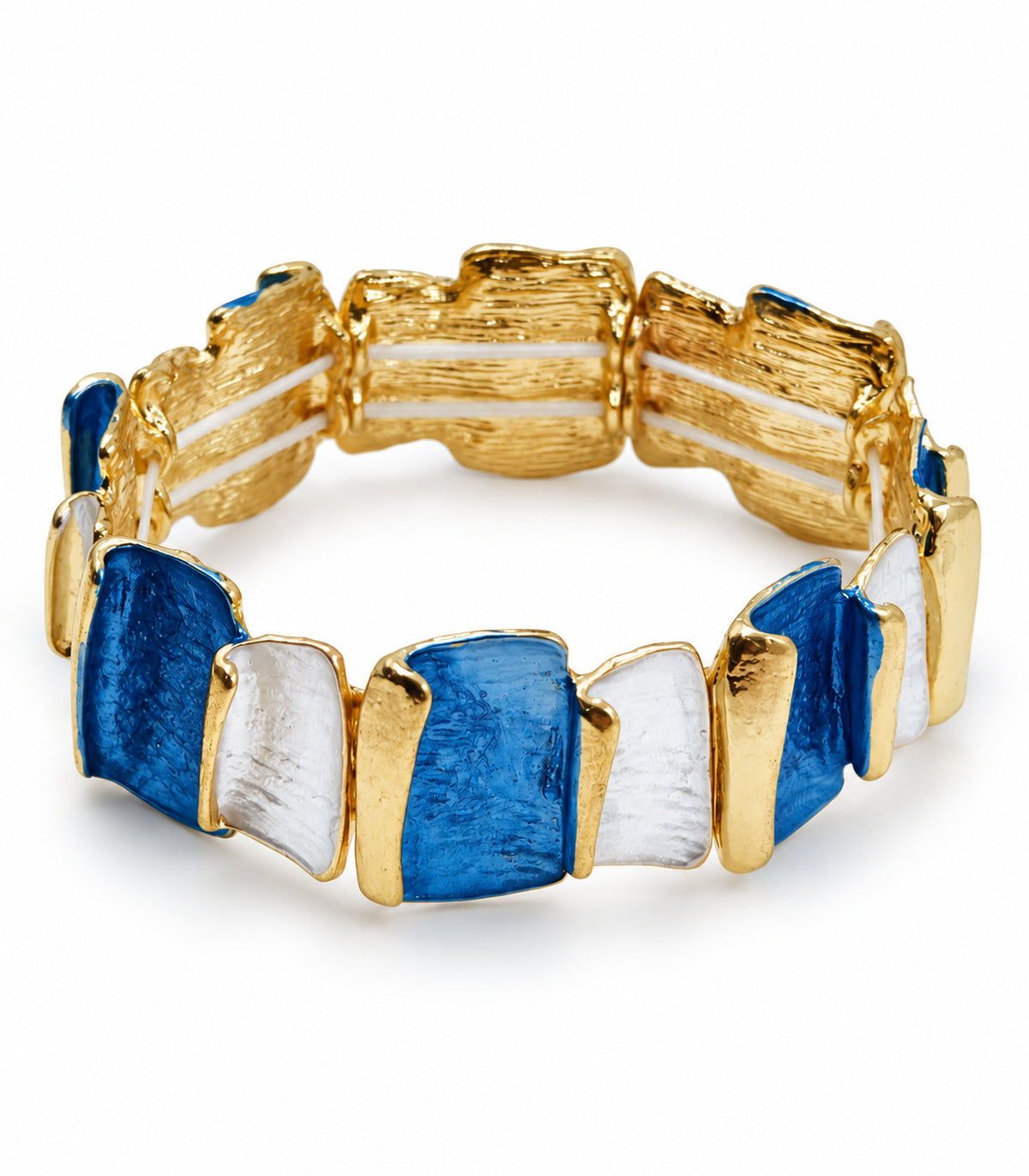 JIMIKI gold-tone blue and white rectangle panel bracelet — white background