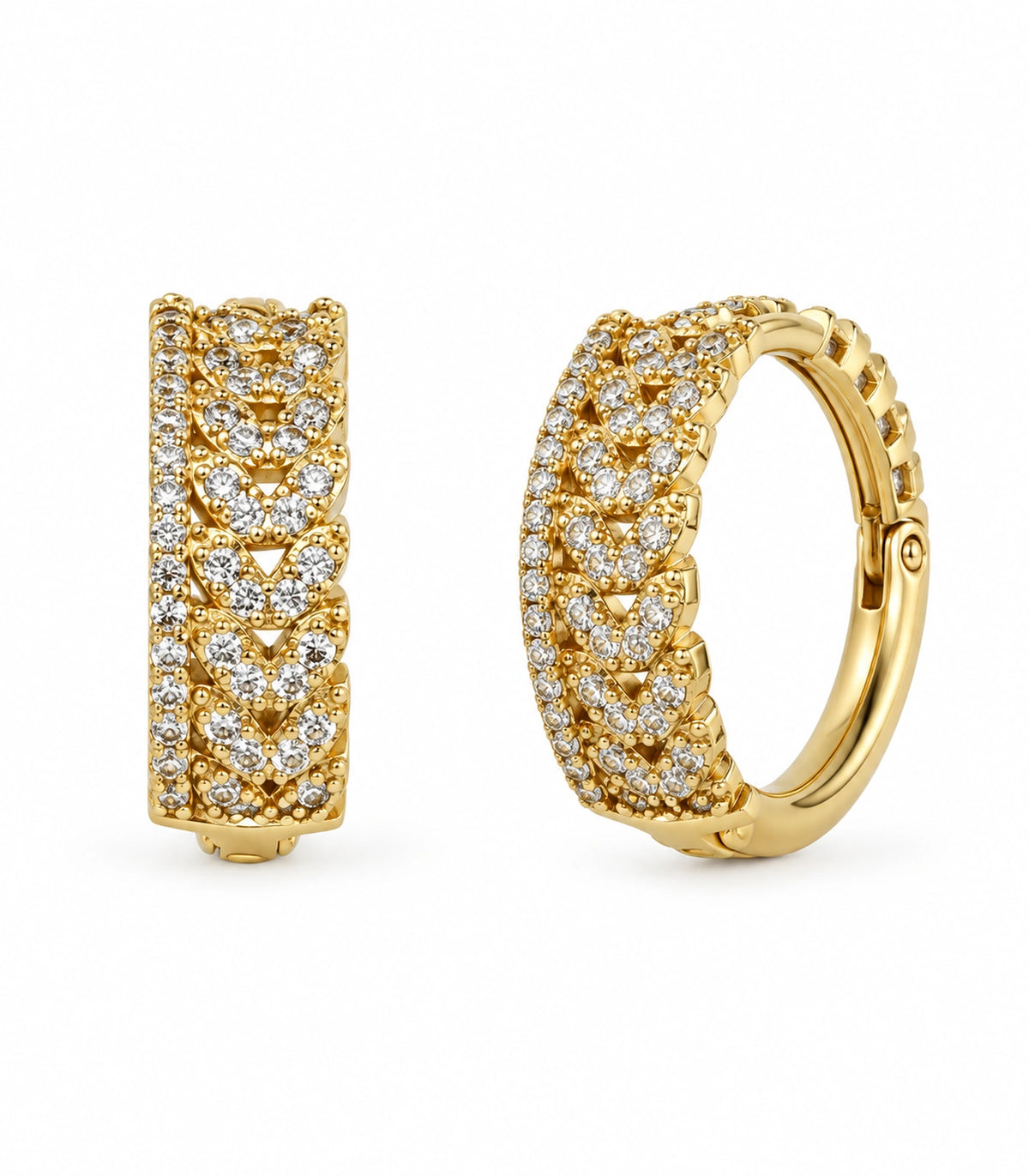 JIMIKI Crystal Chain Pattern Hoop Earring Pair in Gold tone/Clear, white background product view #color_gold tone/clear