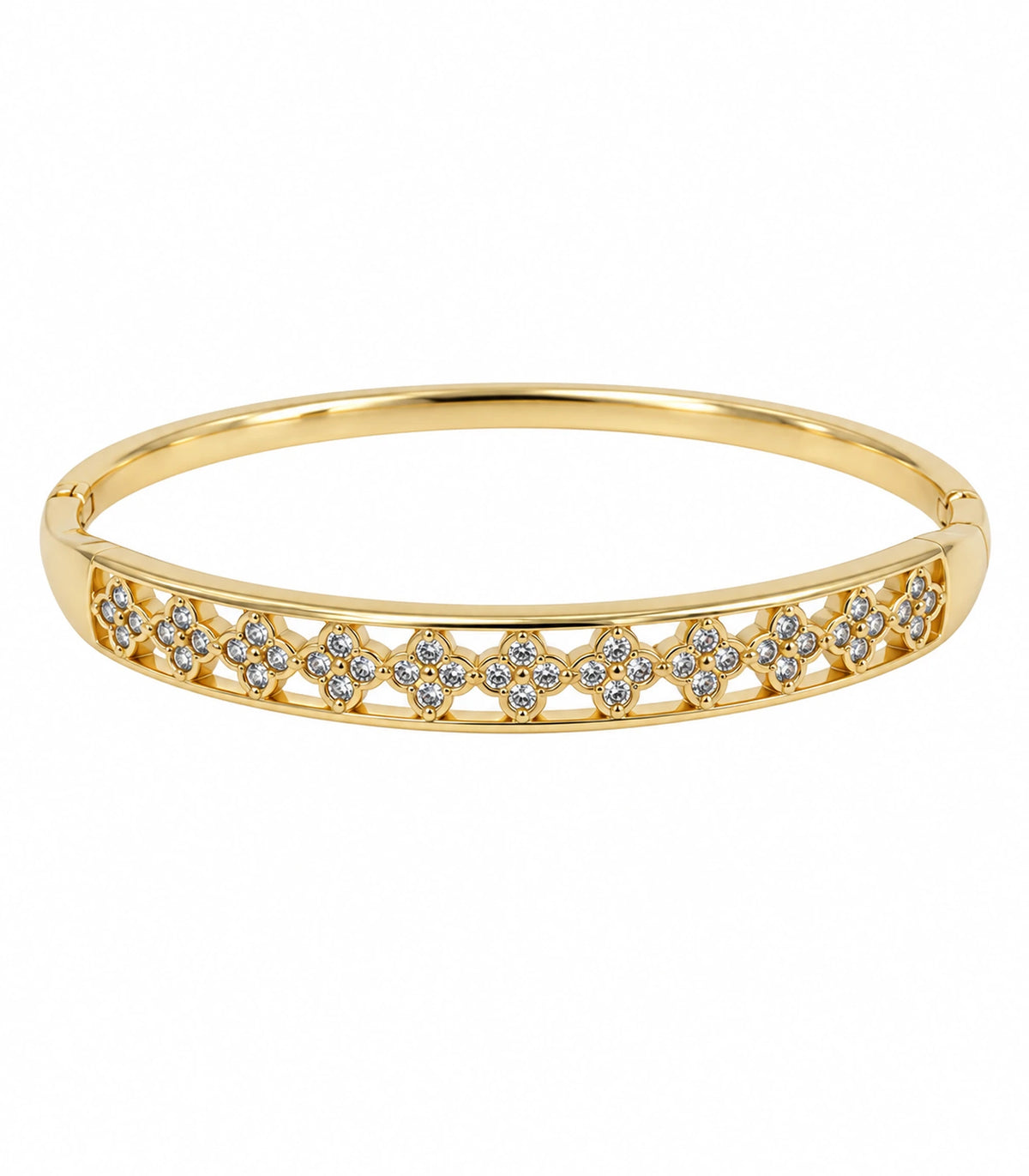 JIMIKI Gold-Tone Crystal Floral Lattice Bangle — bangle on white background #color_gold-tone / clear