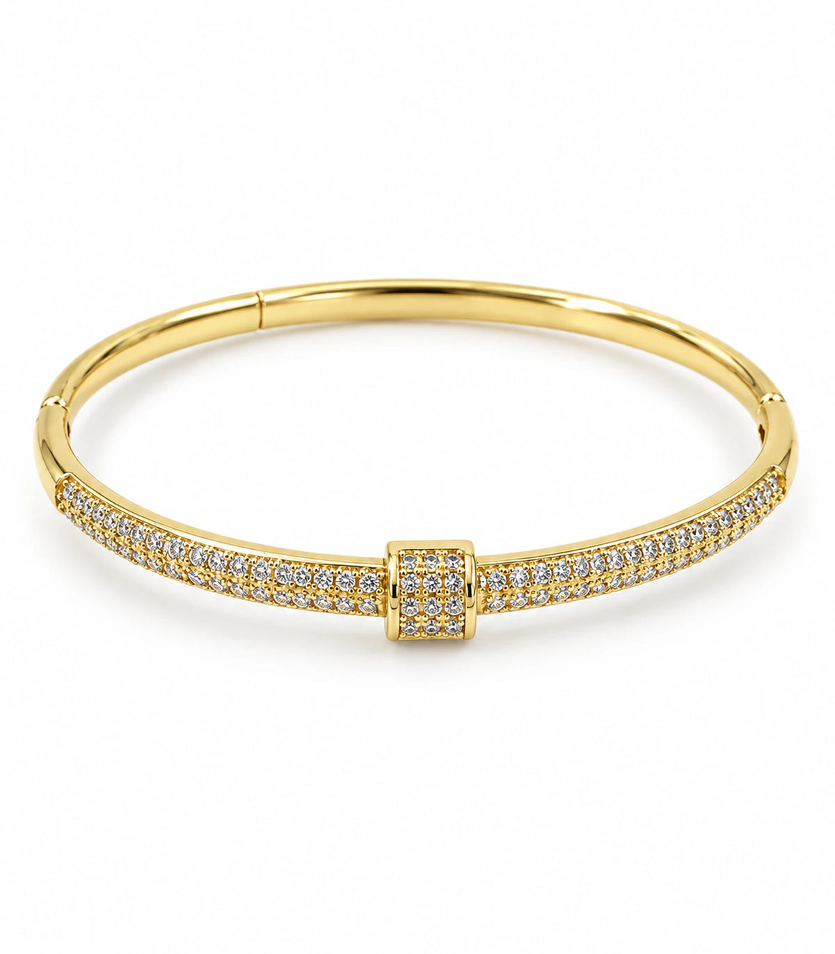 JIMIKI Gold-Tone Double Row Pavé Buckle Bangle — bangle on white background #color_gold-tone / clear