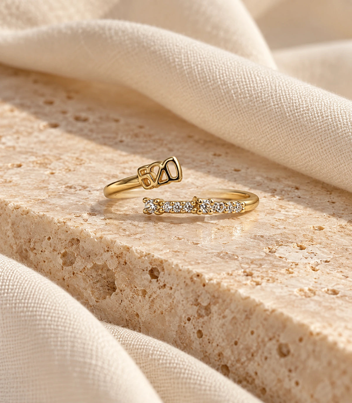 Gold Tone Geometric Pave Open Ring — Editorial flat-lay view