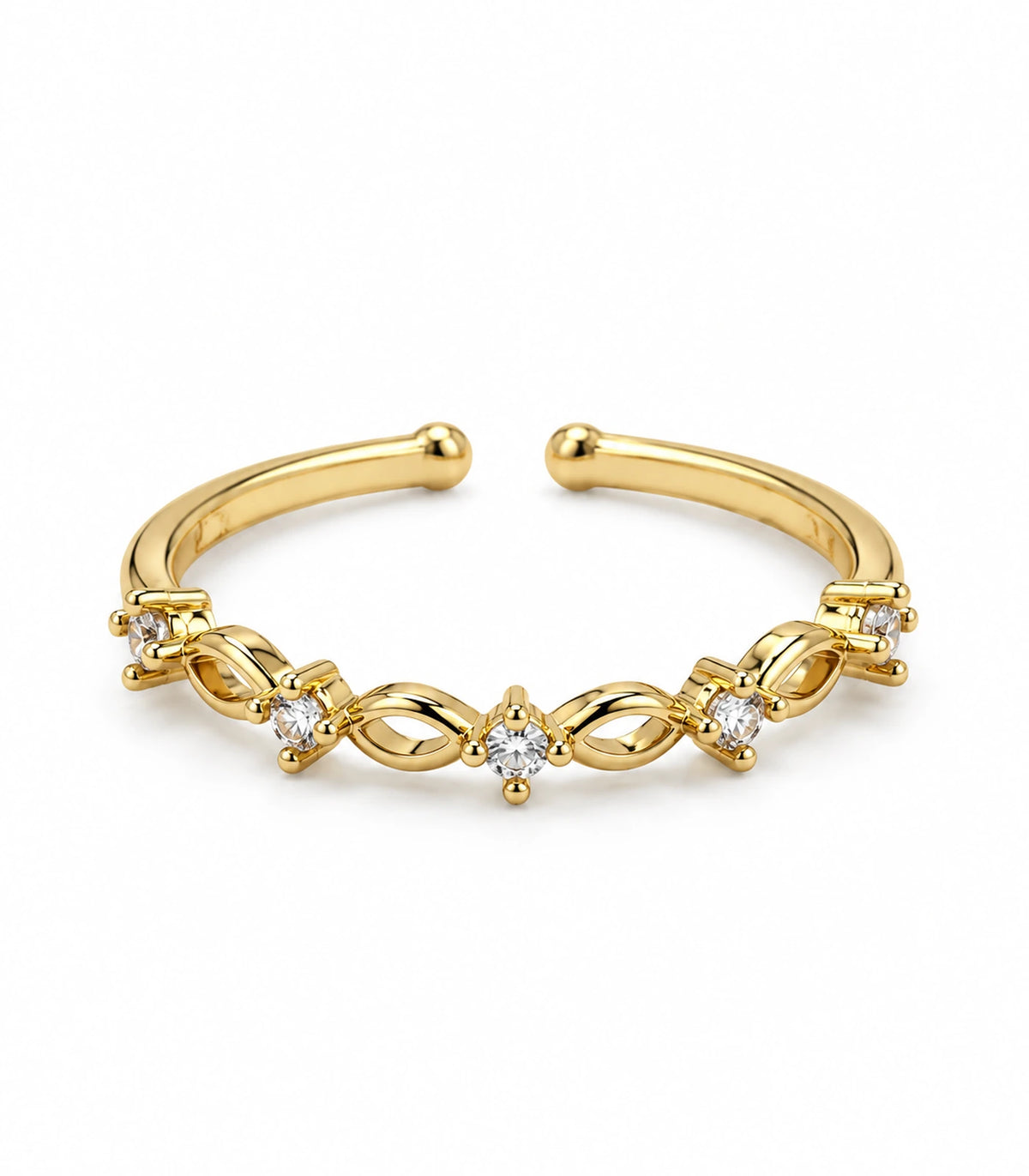 JIMIKI Gold Tone Linked Leaf Crystal Ring in Gold Tone - product on white #color_gold-tone