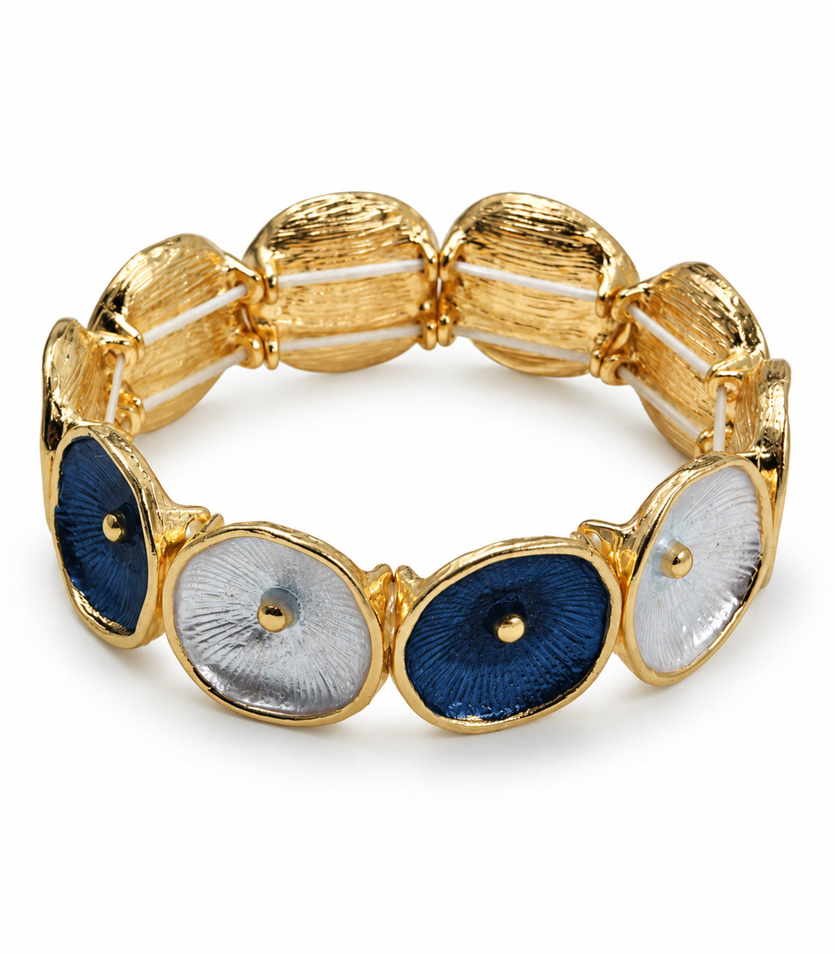 JIMIKI gold-tone navy and white oval disc bracelet — white background