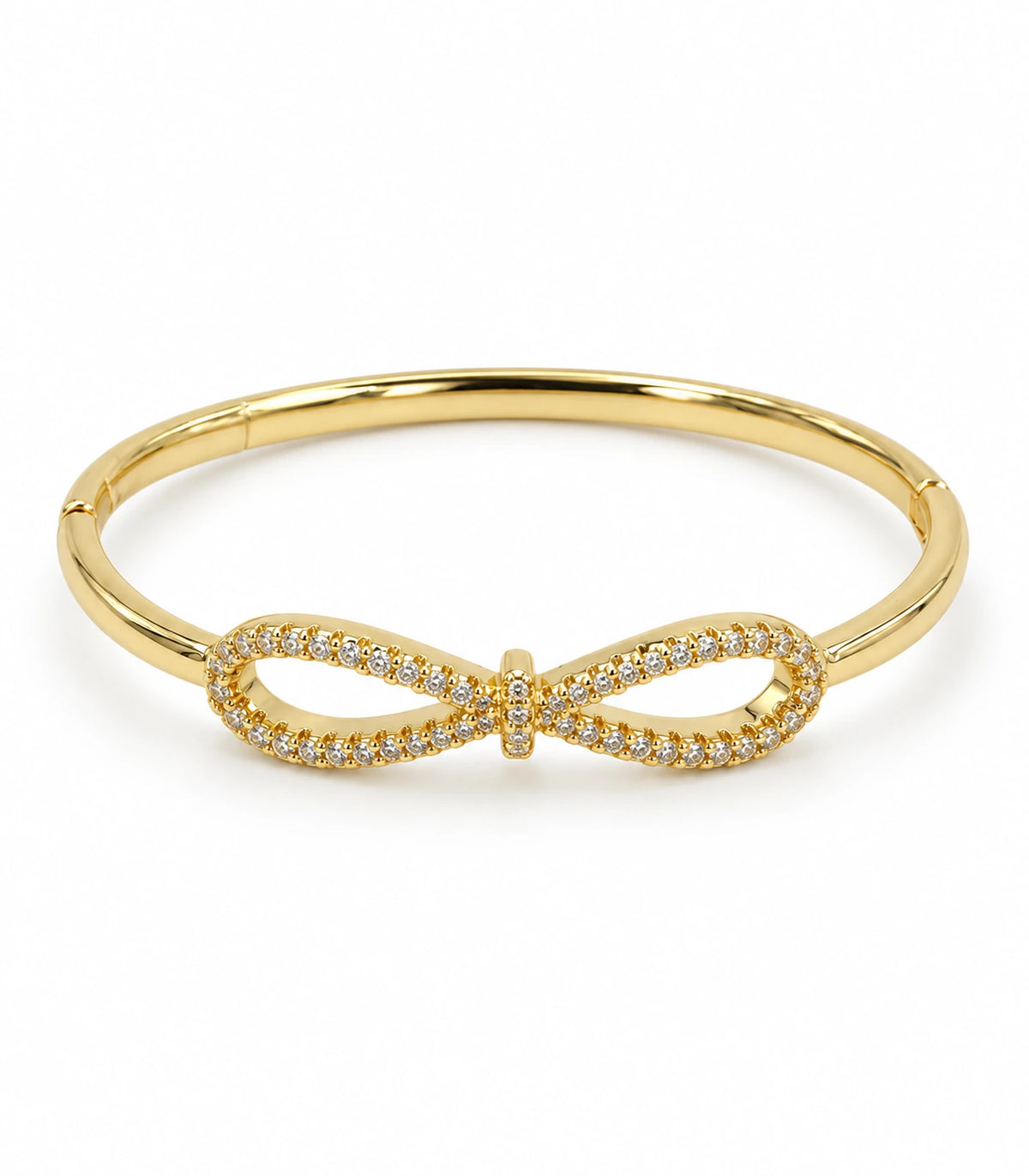 JIMIKI Gold-Tone Open Infinity Pavé Bangle — bangle on white background #color_gold-tone / clear