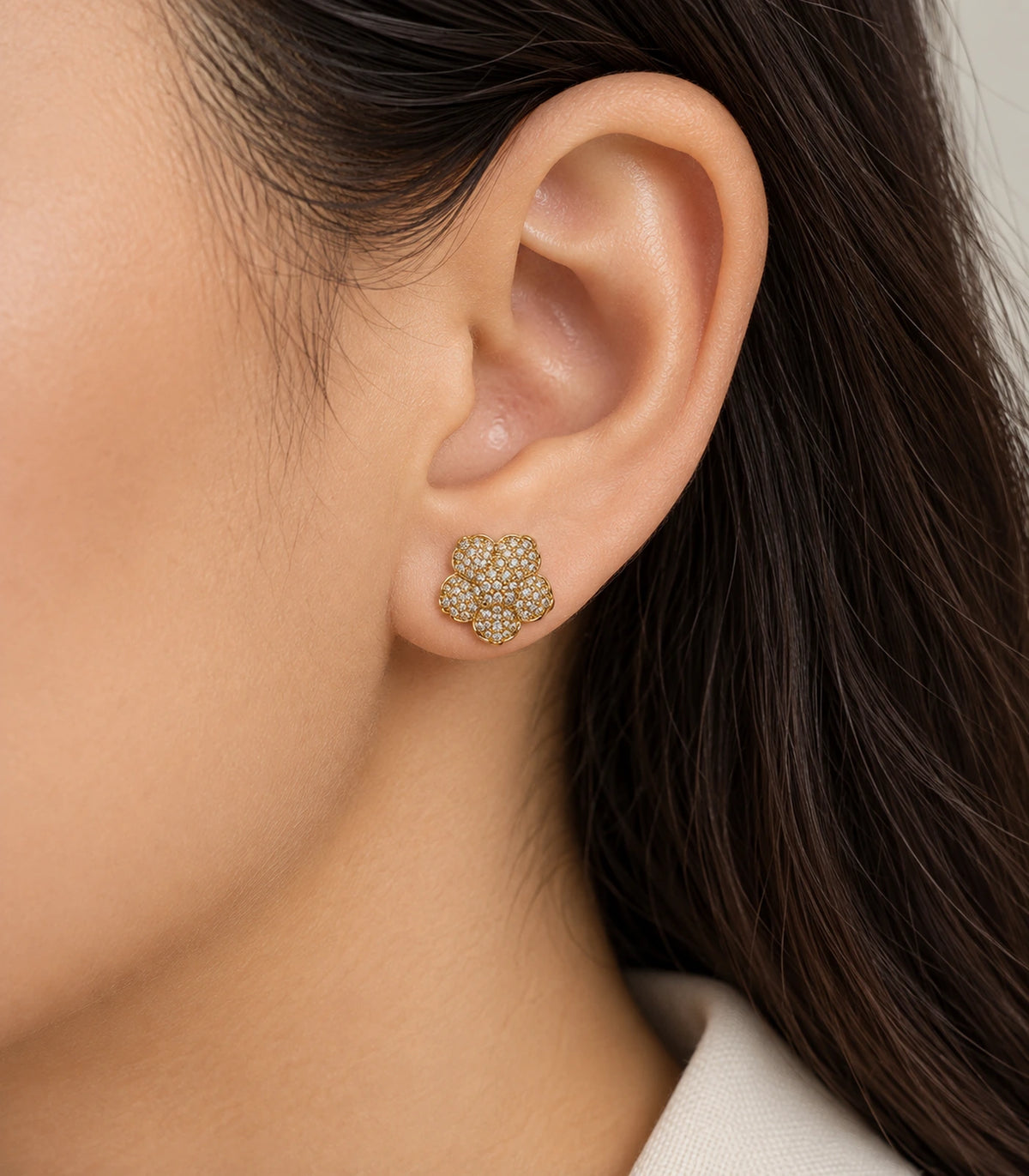JIMIKI Gold Tone Pave Flower Stud Earrings - model #color_gold-tone