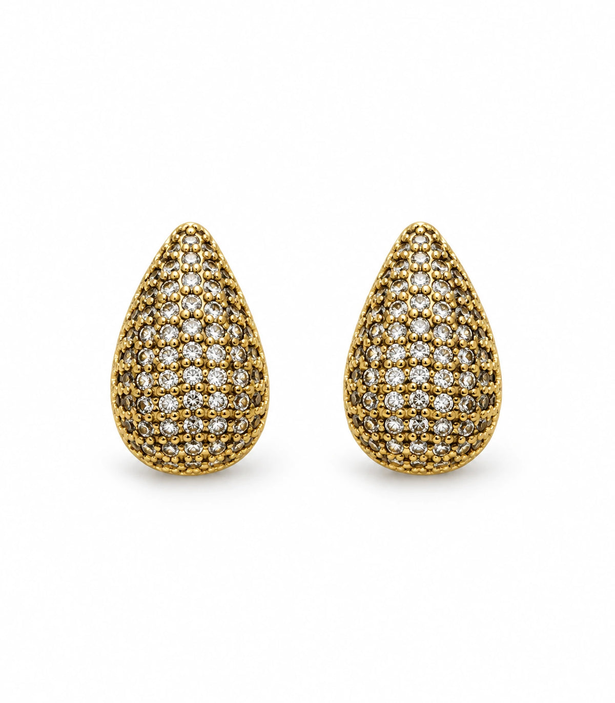 JIMIKI Gold Tone Pave Teardrop Stud Earrings - white-background #color_gold-tone