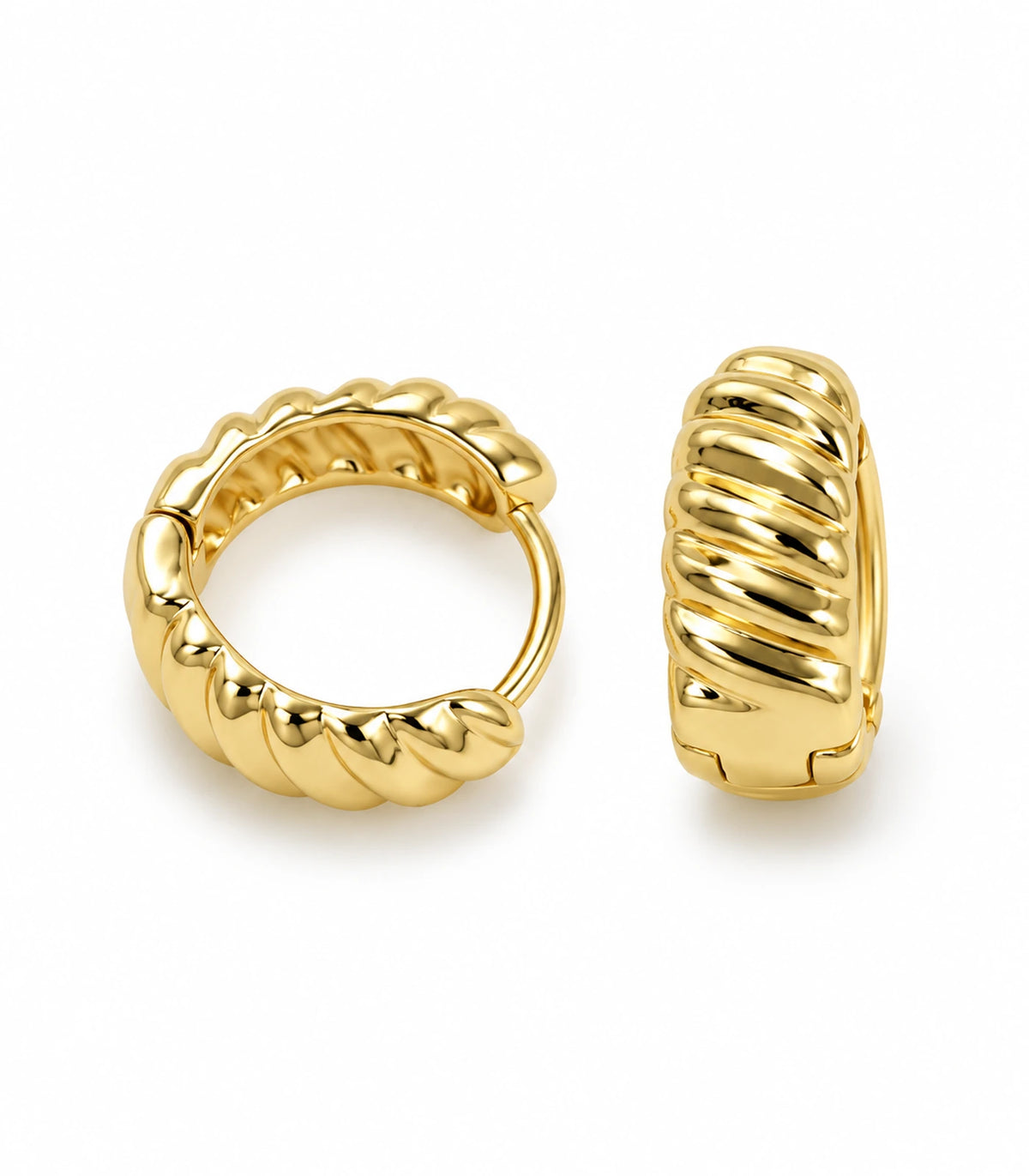 JIMIKI Gold Tone Ribbed Hoop Earrings in Gold Tone - white background #color_gold-tone