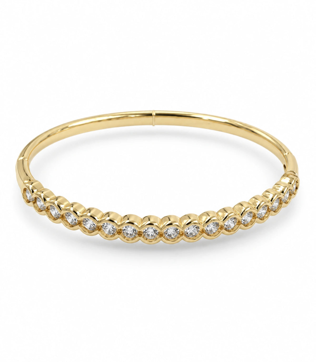 JIMIKI Gold-Tone Scalloped Bezel Crystal Bangle — bangle on white background #color_gold-tone / clear