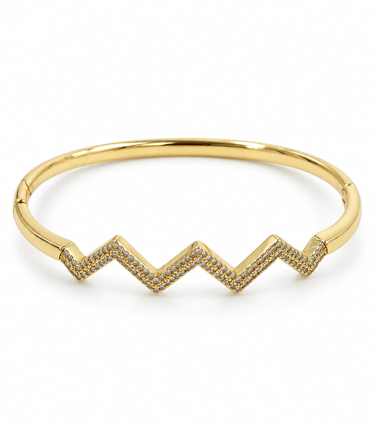 JIMIKI Gold-Tone Triple Chevron Pavé Bangle — bangle on white background #color_gold-tone / clear