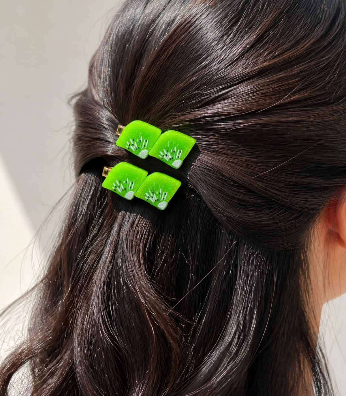 Green Kiwi Duo Clip Pair in a styled editorial view