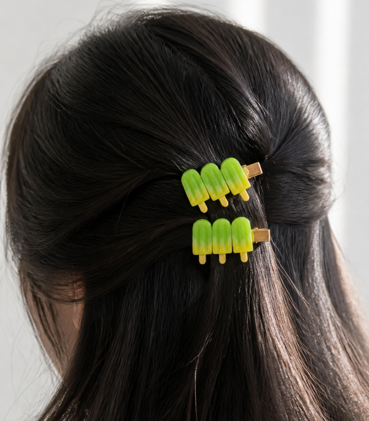 Green Popsicle Trio Clip Pair in a styled editorial view