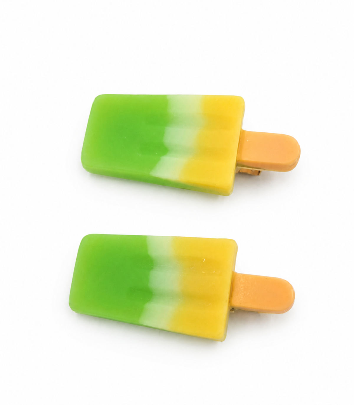 Green Yellow Popsicle Clip Pair on a white background