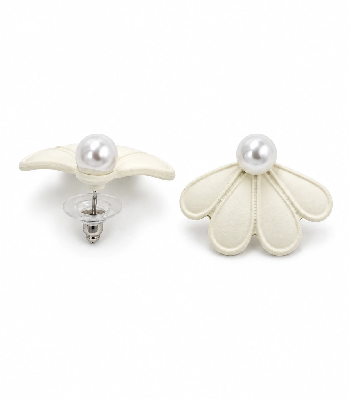 JIMIKI Ivory pearl fan petal stud earrings, pair on a white background #color_ivory