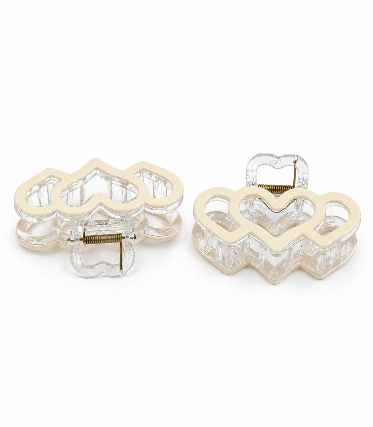JIMIKI Triple Heart Hair Claw Clips in Ivory, white background product view #color_ivory