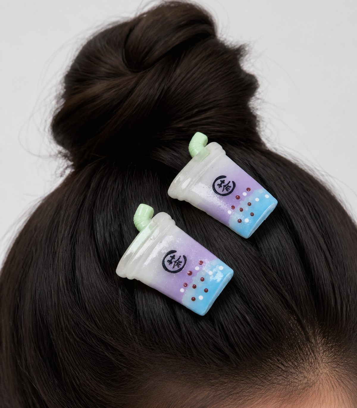 Lavender Blue Drink Barrette Pair worn in hair