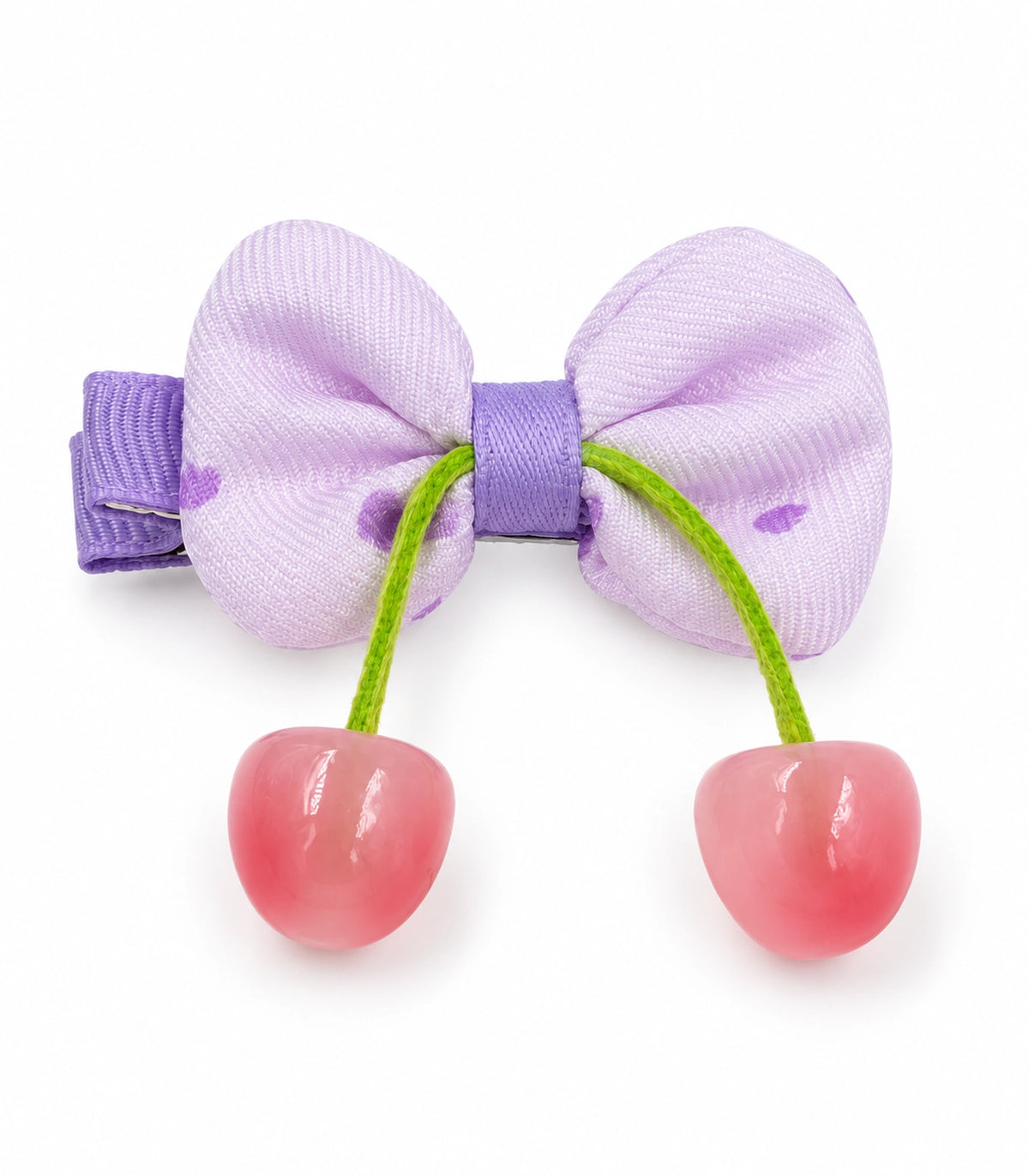 JIMIKI Lavender Bow Hair Clip with Cherry Charms in Lavender, white background product view