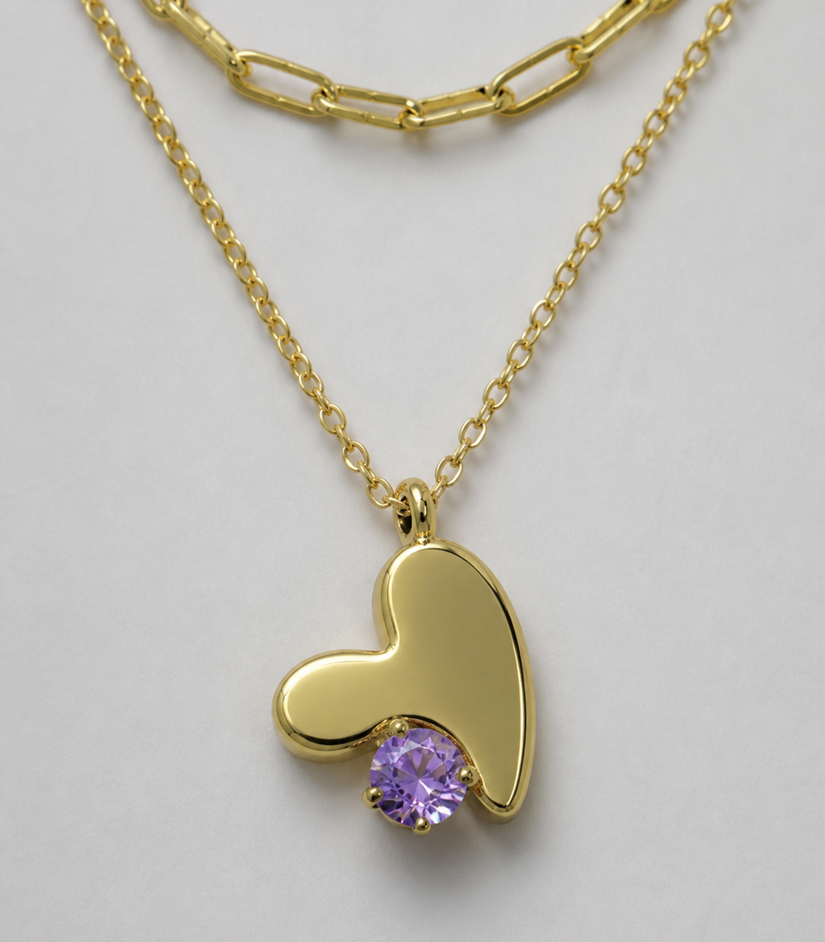 Close-up of Lavender Crystal Layered Heart Necklace